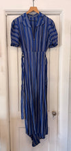 1940’s Blue Stripe Taffeta Hostess Dress | sm/m
