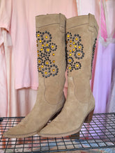 Vintage Tan Suede Studded Cowgirl Boots | Size 7