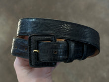 Vintage lizard print black leather belt