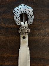 Vintage Cream Leather Western Ranger Belt with Engraved Silver Hardware