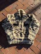 Vintage 70’s Cowichan Reindeer zip up hand knit sweater | sm/m