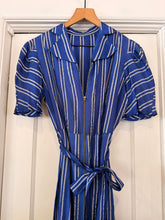1940’s Blue Stripe Taffeta Hostess Dress | sm/m