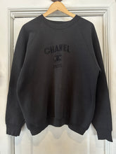 Vintage 80s/90s Chanel Bootleg Embroidered Crewneck Sweatshirt Faded Black|Large