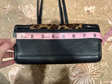 Vintage Brighton leopard print shoulder bag with black leather and braided straps