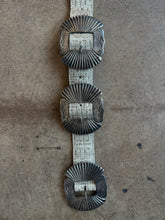 Vintage AM Accessories Textured Leather Western Concho Belt With Silver Sunburst Medallions