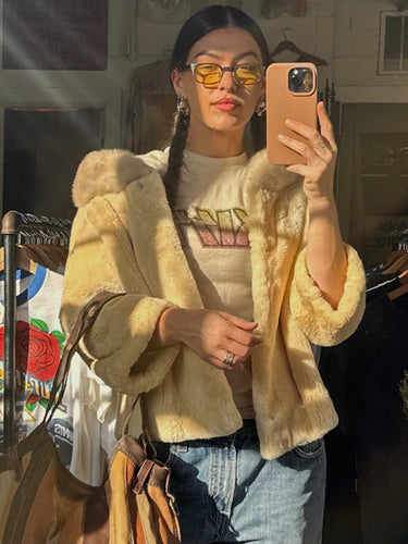 Vintage cream fur coat with collar