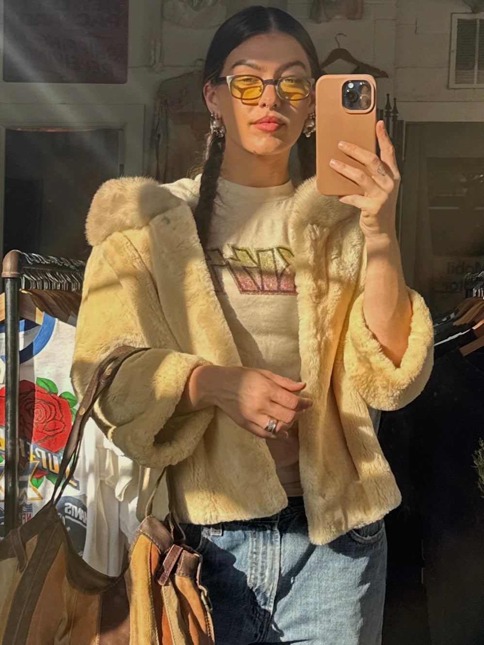 Vintage cream fur coat with collar