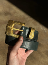 Vintage Carlisle Dark Green Leather Statement Belt|Medium