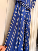 1940’s Blue Stripe Taffeta Hostess Dress | sm/m