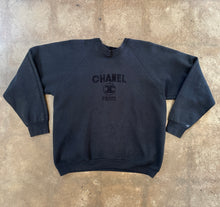 Vintage 80s/90s Chanel Bootleg Embroidered Crewneck Sweatshirt Faded Black|Large