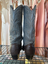 Vintage Dan Post Two-Tone Gray & Brown Teju Lizard Skin Cowboy Boots Women's Size 8C Wide