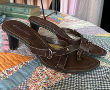 Vintage Chocolate Leather Toe-Loop Heels With Silver Details|Size 10