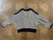 Vintage 70s Black & White Checkered Knit Sweater - Contrast Collar Cropped Dolman Top|xs/sm