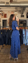 1940’s Blue Stripe Taffeta Hostess Dress | sm/m