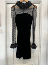 Vintage 1980’s Victor Costa black velvet + sheer polka dot dress