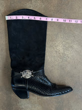 Vintage Via Spiga Black Woven Suede Leather Western Boots size 8.5