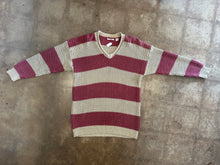 Vintage Andrea Haber Chunky Pink Stripe Slouchy V-Neck Sweater|M