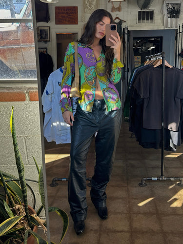 70’s Italian viscose novelty print blouse- medium