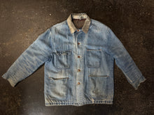 Vintage 60s Distressed Denim Blanket Lined Chore Coat|Large