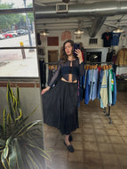 Vintage Black Silk Maxi Skirt|M