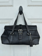 Vintage Y2K Coach Hamptons Black Leather Flap Satchel Bag