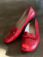 Vintage Red Leather Flats with Bow Detail|size 9.5