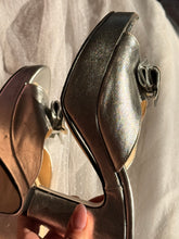 70’s EVOQUE Leather Metallic Silver Bow Platform Mule Heels | size 41