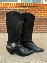 Vintage Via Spiga Black Woven Suede Leather Western Boots size 8.5