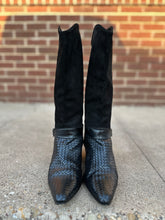 Vintage Via Spiga Black Woven Suede Leather Western Boots size 8.5