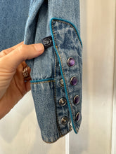 Vintage Western Embroidered Denim Purple Pearl Snap Button Up|Medium