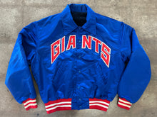 Vintage 1980s New York Giants NFL Satin Bomber Jacket - Royal Blue Full-Snap Varsity Coat|Large