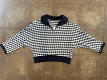 Vintage 70s Black & White Checkered Knit Sweater - Contrast Collar Cropped Dolman Top|xs/sm