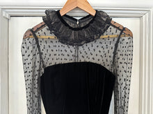 Vintage 1980’s Victor Costa black velvet + sheer polka dot dress