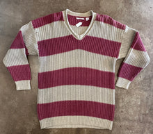 Vintage Andrea Haber Chunky Pink Stripe Slouchy V-Neck Sweater|M