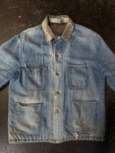 Vintage 60s Distressed Denim Blanket Lined Chore Coat|Large