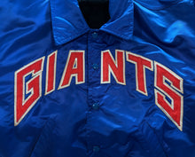 Vintage 1980s New York Giants NFL Satin Bomber Jacket - Royal Blue Full-Snap Varsity Coat|Large