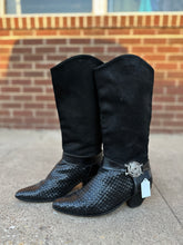 Vintage Via Spiga Black Woven Suede Leather Western Boots size 8.5