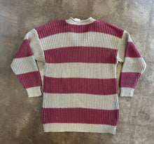 Vintage Andrea Haber Chunky Pink Stripe Slouchy V-Neck Sweater|M
