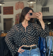 Vintage sheer star crop button up|medium