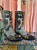 Vintage 50’s PeeWee Inlay
Cowboy Boots Black Grey MultiColor Shorty|Mens 9