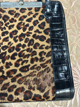 Vintage Brighton leopard print shoulder bag with black leather and braided straps