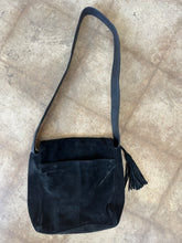 Vintage black leather + suede shoulder bag