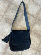 Vintage black leather + suede shoulder bag