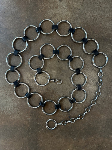Vintage silver ring chain belt with faux leather