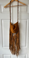 Vintage 60’s/70’s Suede Crossbody Purse With Braided Strap + Long Fringe