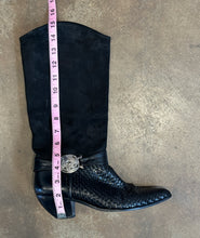 Vintage Via Spiga Black Woven Suede Leather Western Boots size 8.5