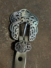 Vintage Cream Leather Western Ranger Belt with Engraved Silver Hardware