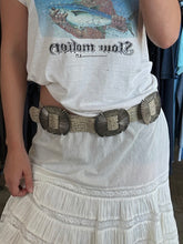 Vintage AM Accessories Textured Leather Western Concho Belt With Silver Sunburst Medallions