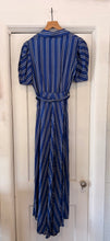 1940’s Blue Stripe Taffeta Hostess Dress | sm/m