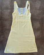 Vintage Butter Yellow Midi Dress with Lace Bodice|M/L